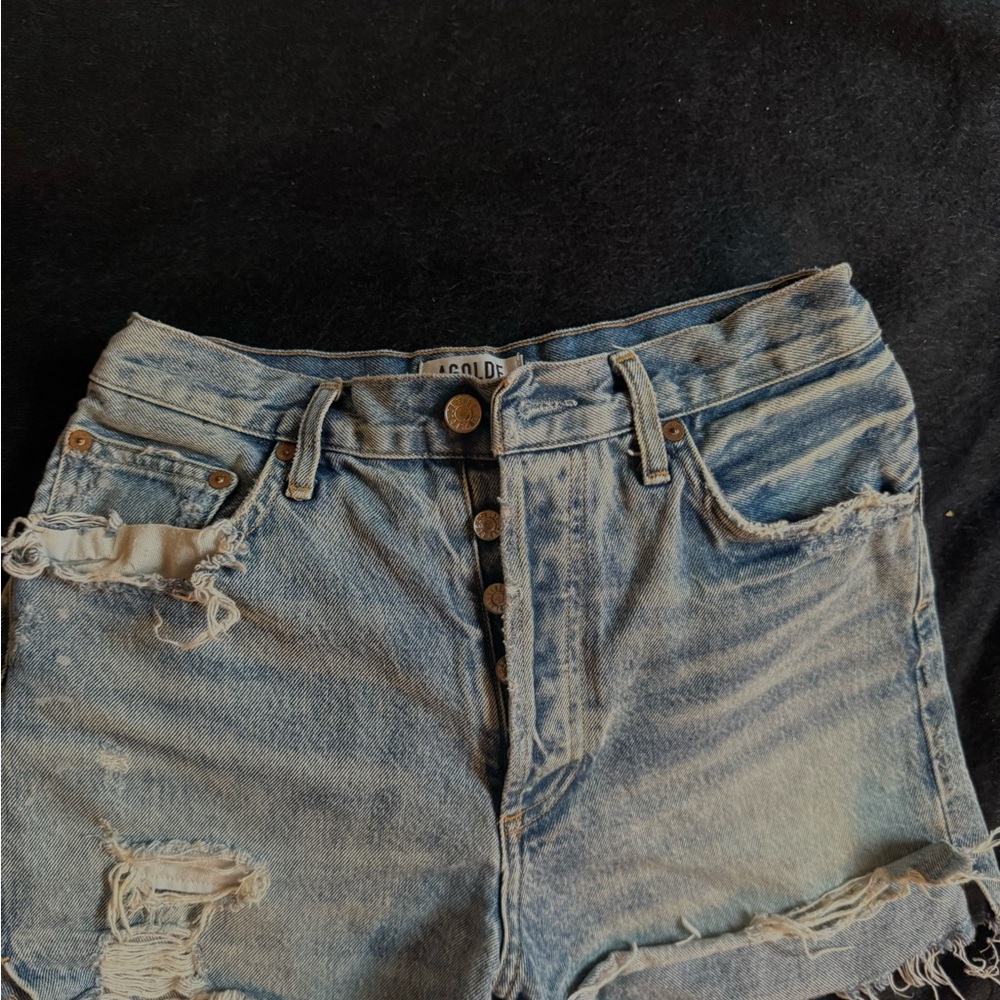 Agolde Blue Distressed Jean Shorts High-Waisted